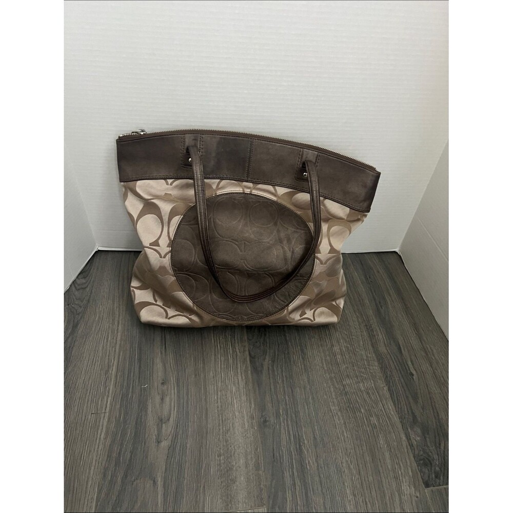 Coach Beige and Brown Signature Circle Tote